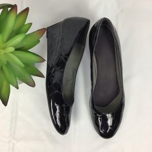 Stuart Weitzman Mock Croc Wedge Patent Pump